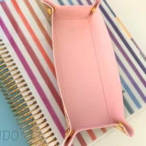 EC Pen Pouch Desk Organizer, Fabric Pen Tray, Peachy Pink & Gold